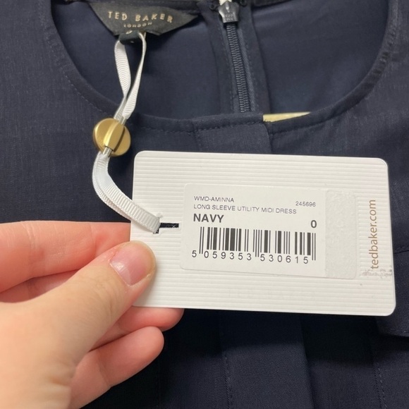 Ted Baker Aminna Belted Long Sleeve Dress in Navy Blue Sz. XXS Sz. 00  - BNWT - Picture 11 of 12